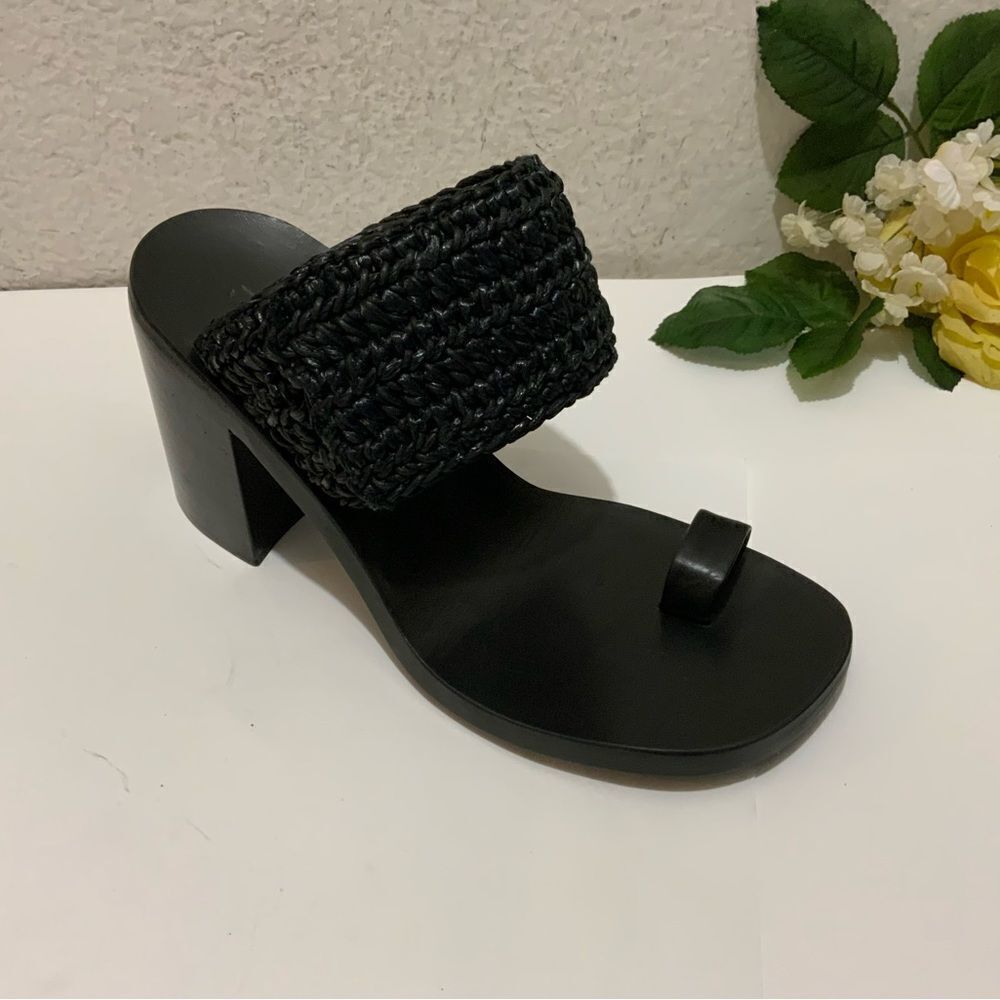 Jil sander heel Woven Raffia Toe-Ring Slide High-Heel Sandals size 40 Italy